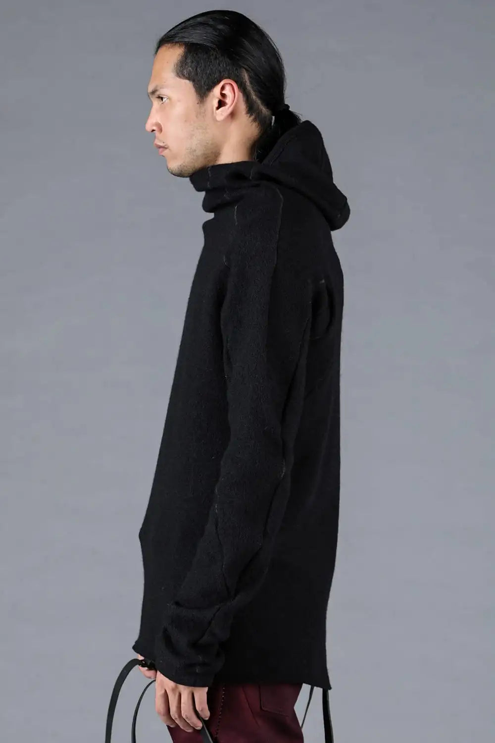 Wool Cotton Knit Balaclava Long Sleeve T-Shirt Black