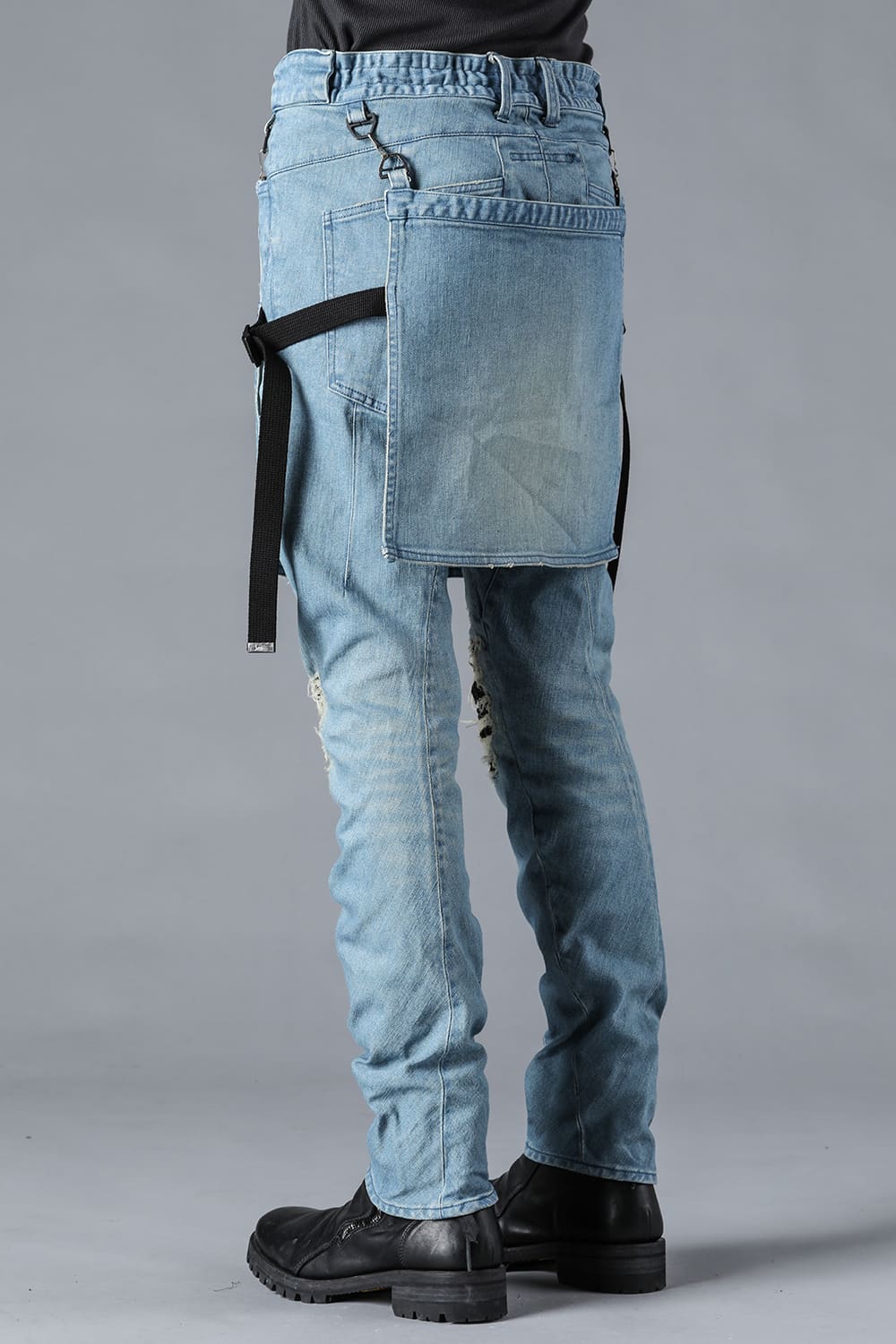 Bum Flap Distressed Denim Drop Crotch Slim Pants