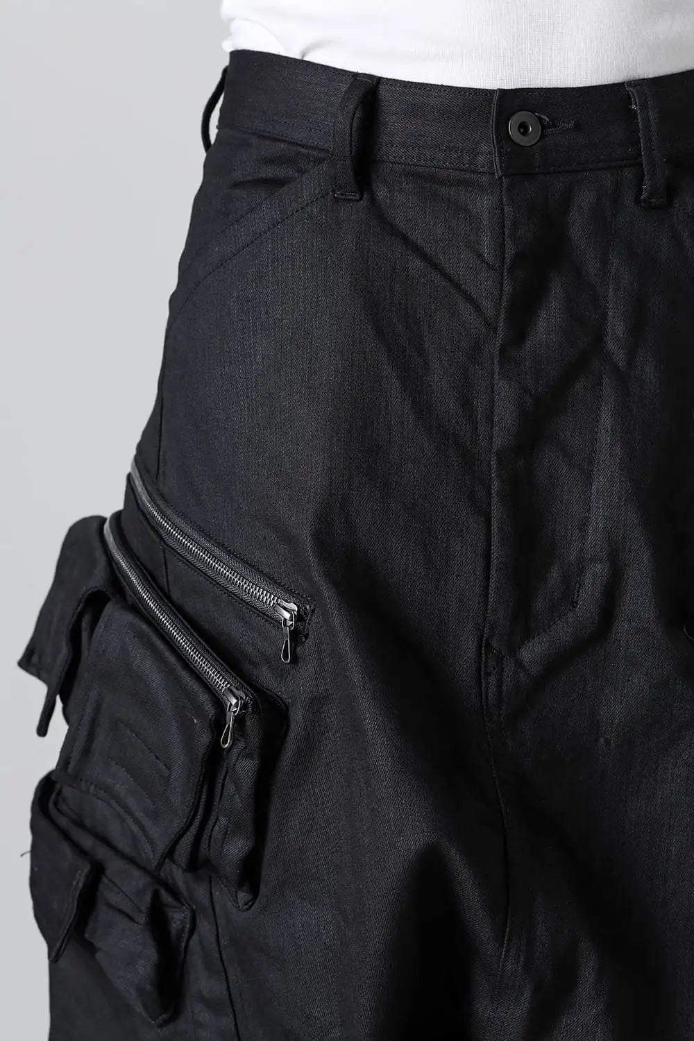 10.5oz Stretch Denim Cargo Short Pants Black