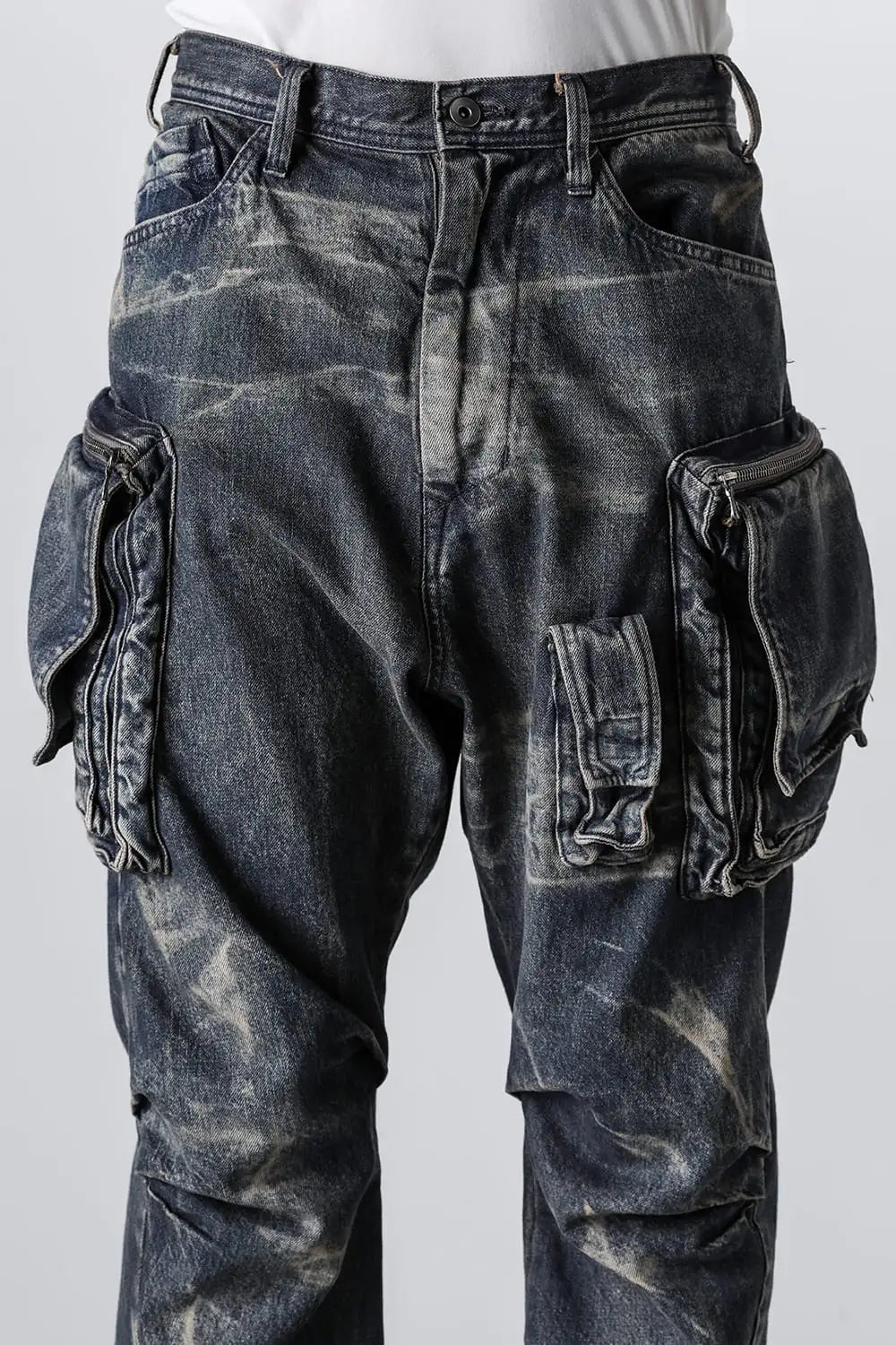 10oz Bleached Denim Wash Cargo Pants Indigo