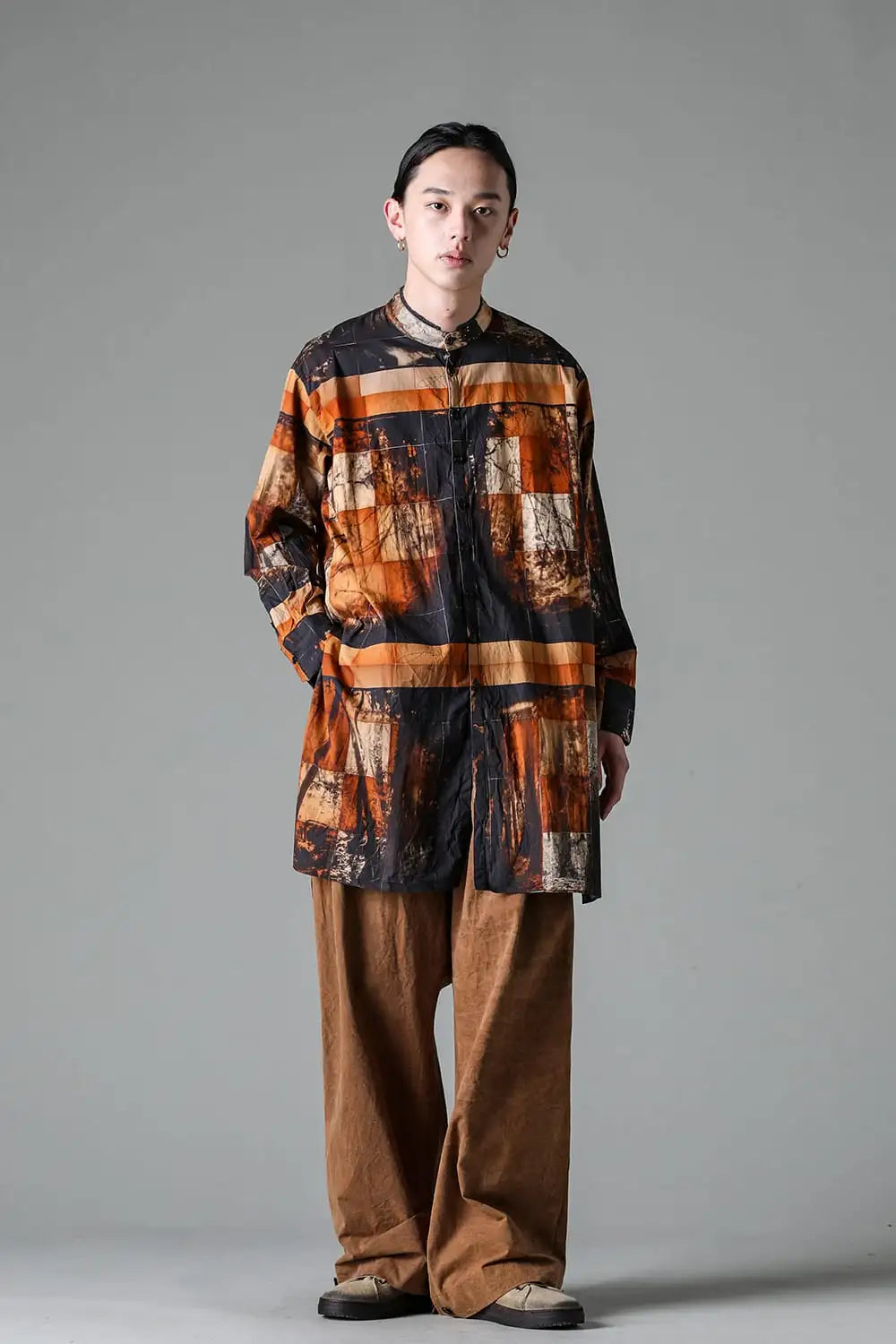 Side Tucked Wide Straight Trousers Kakishibu Brown