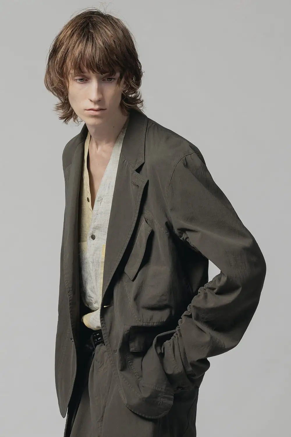 強撚ドライコットン ジャケット  オリーブドラブ