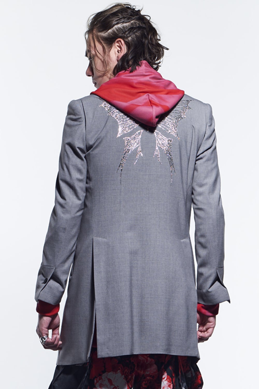 ロング ピークドジャケット  グレー / クリアスワロフスキー
