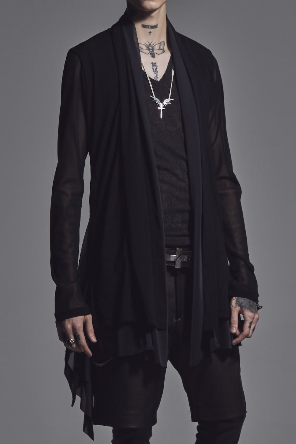 Layered Flare Cardigane Black x Black