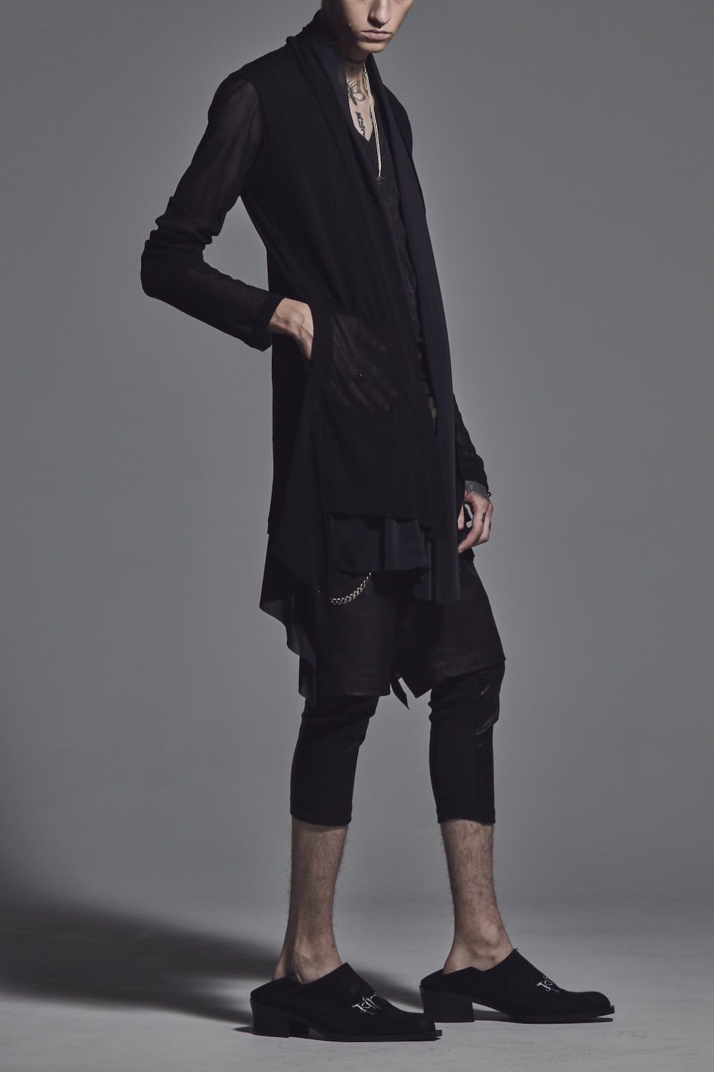 Layered Flare Cardigane Black x Black