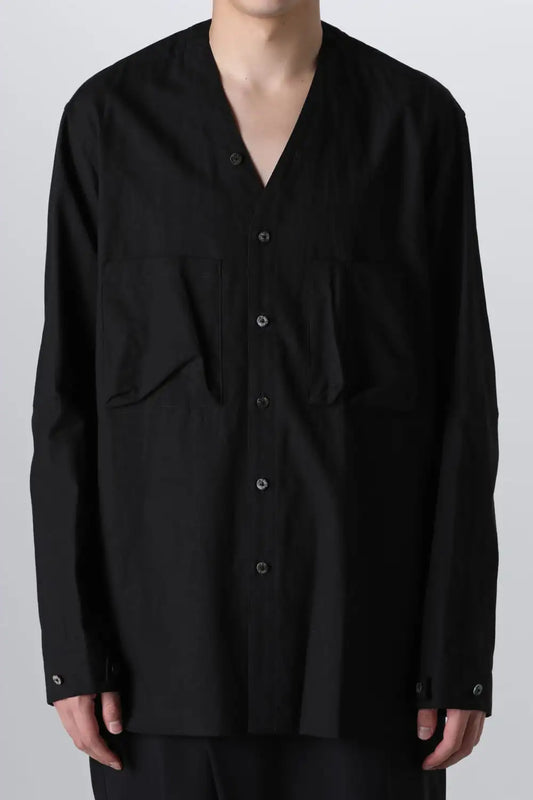 Cotton/Linen V Shirt  Black