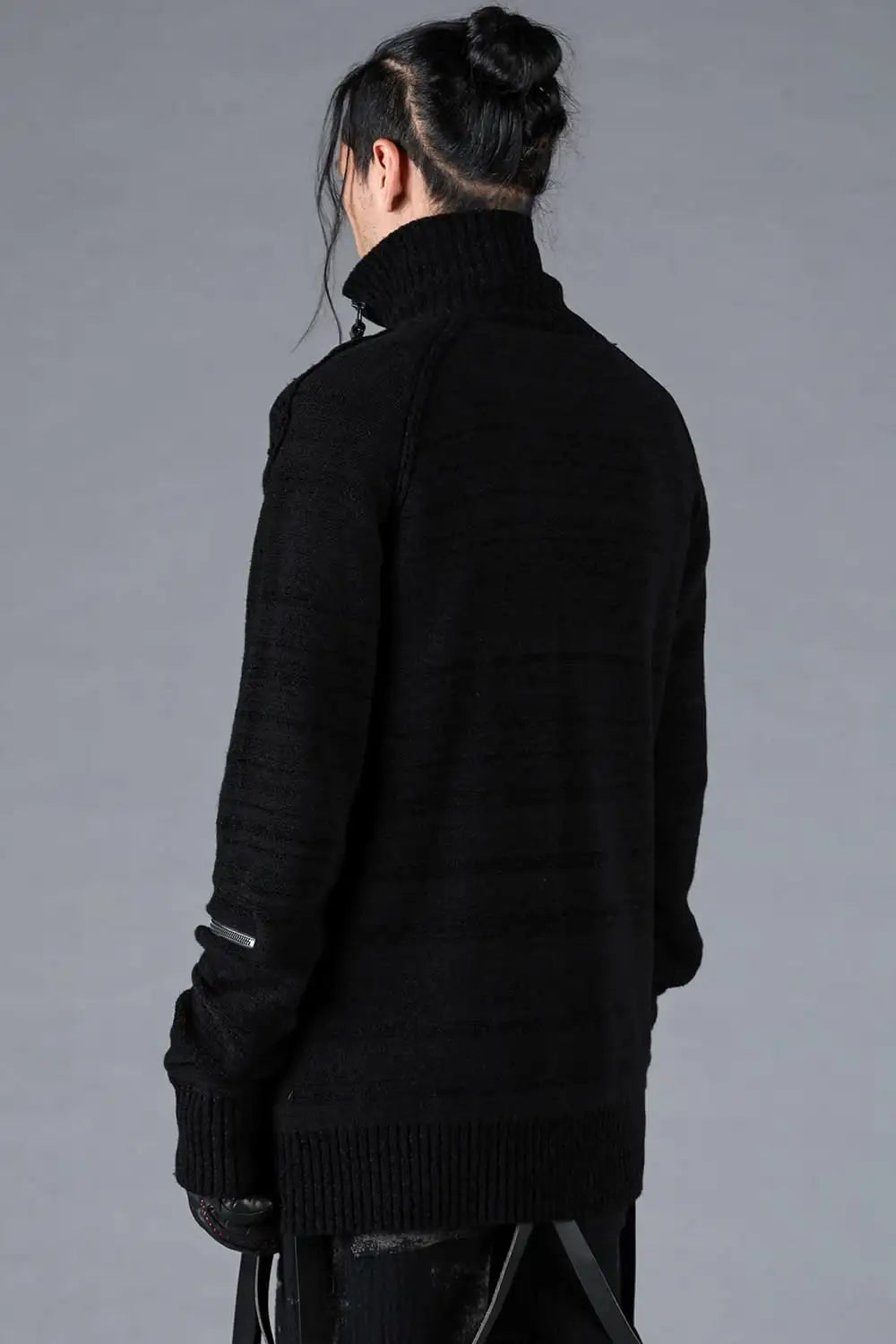 Wool Knit Zip Wool Knit Double Zip High Neck Cardigan Charcoal