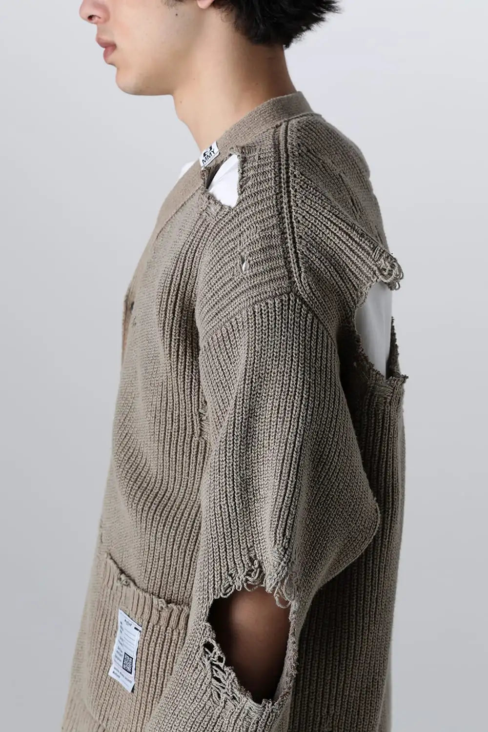 Bleached Knit Cardigan Khaki