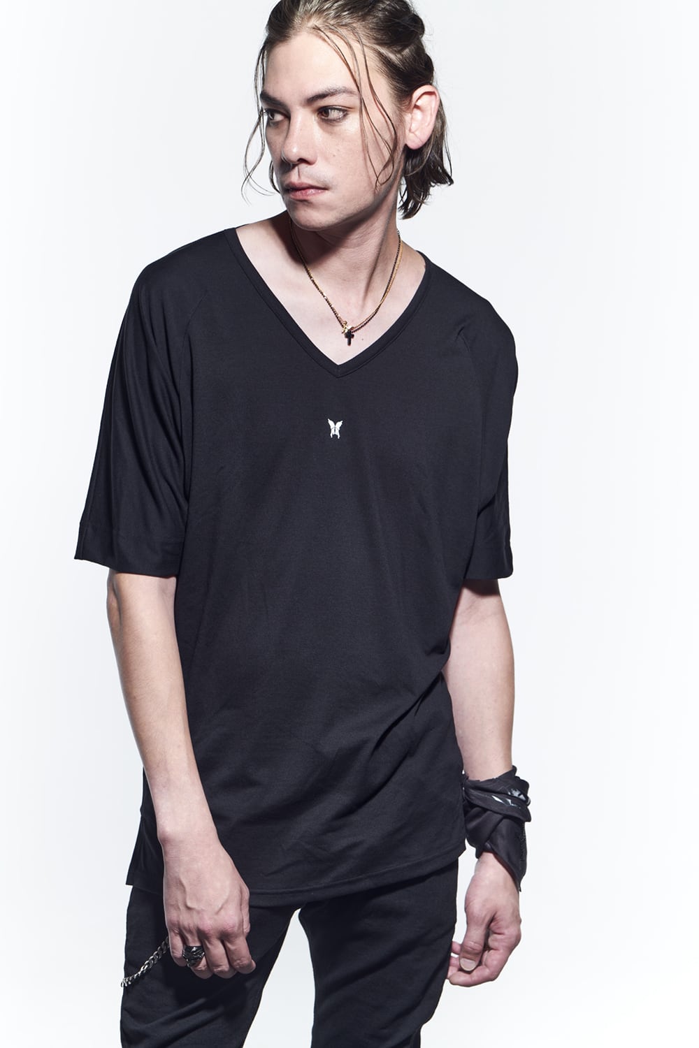 ドルマン Vネック Tシャツ ブラック