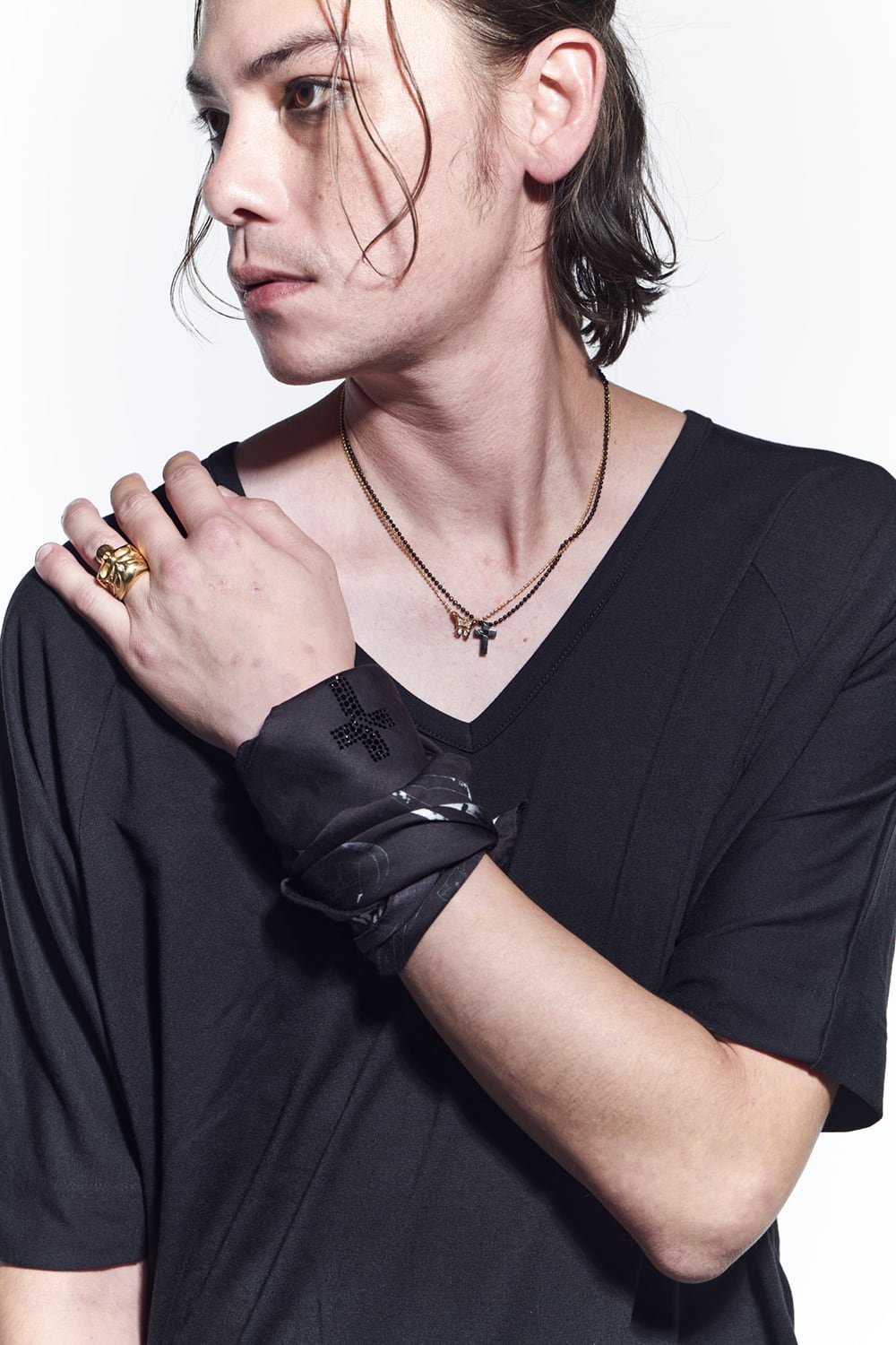 ドルマン Vネック Tシャツ ブラック