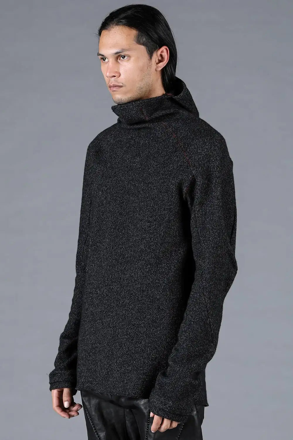 Wool Cotton Knit Balaclava Long Sleeve T-Shirt Charcoal