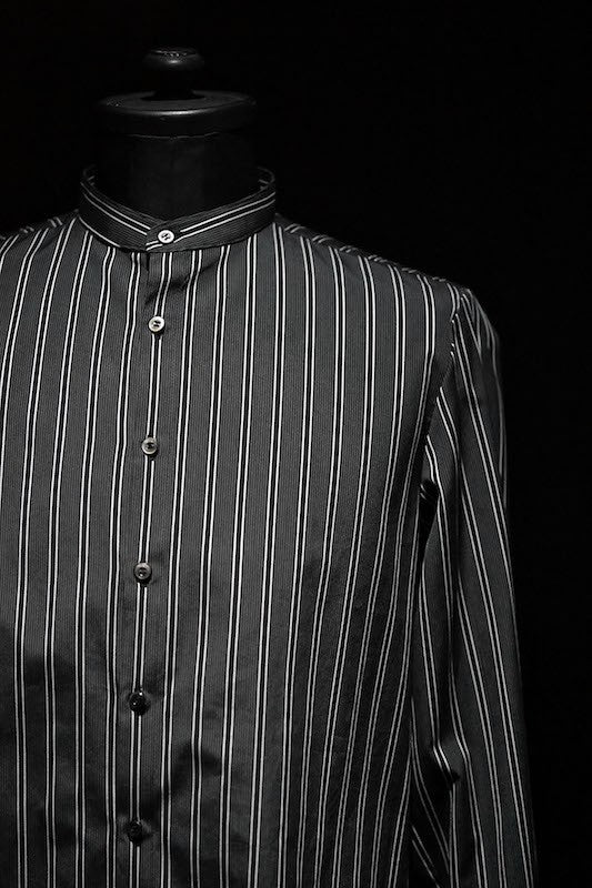 GalaabenD  16S Dobby Regimental Stripe Shirt (Stand Collar) BLACK