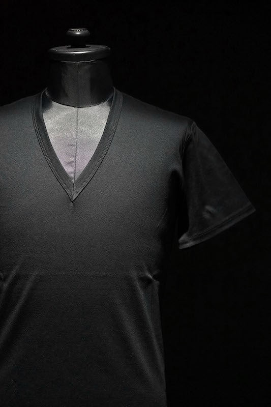 GalaabenD  16SS BASIC Bio SIlket V-Neck Cut Sew (BLACK)