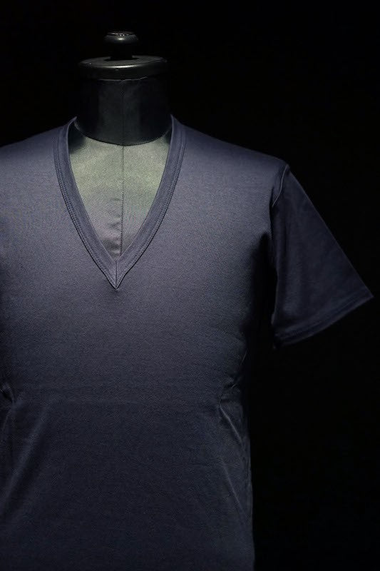 GalaabenD  16SS BASIC Bio Silket V-Neck Cut Sew (NAVY)