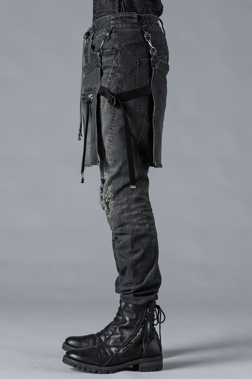 Bum Flap Distressed Denim Drop Crotch Slim Pants