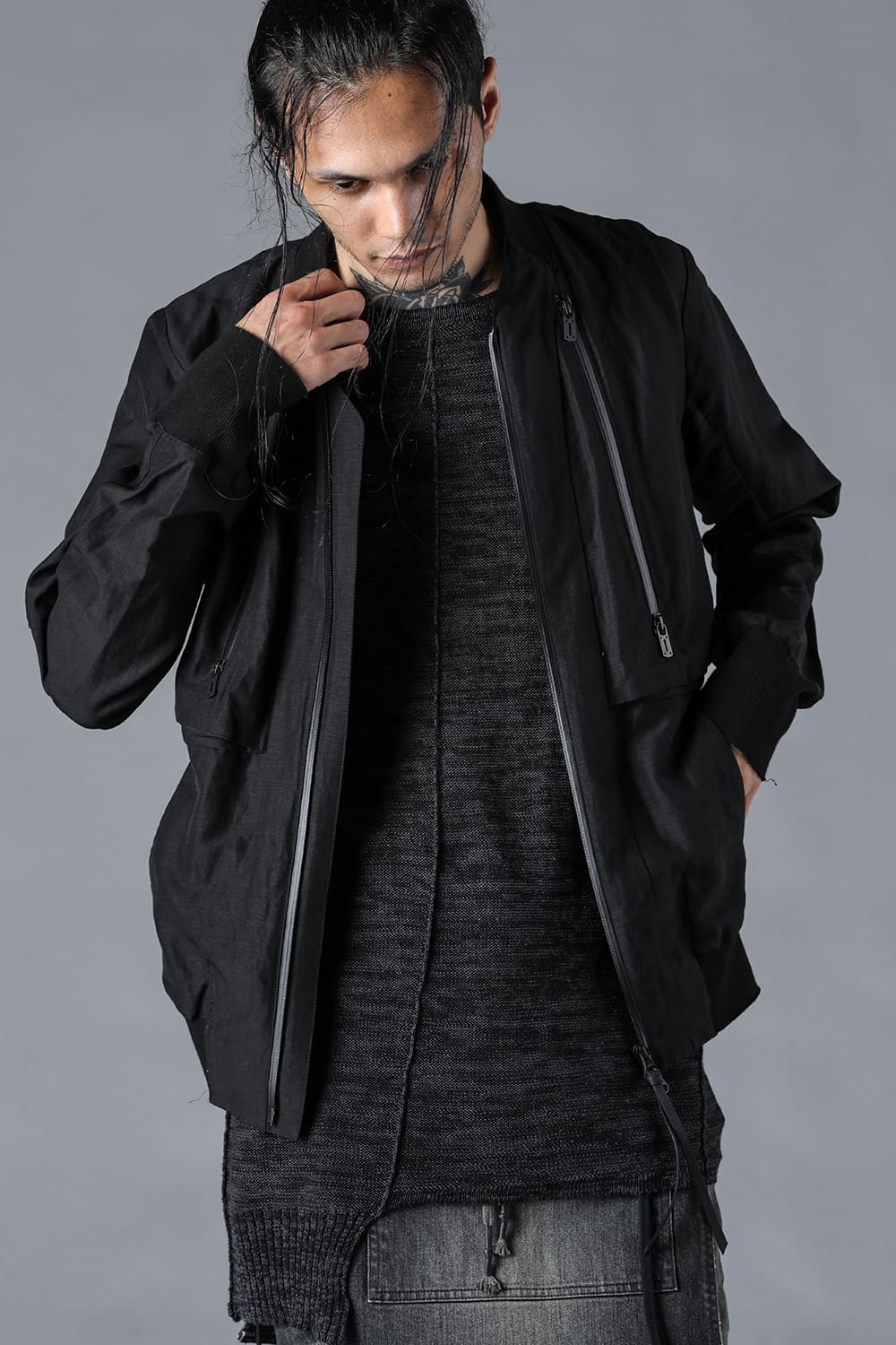 Salt-Shrunk Washed Dobby Border Bomber Jacket