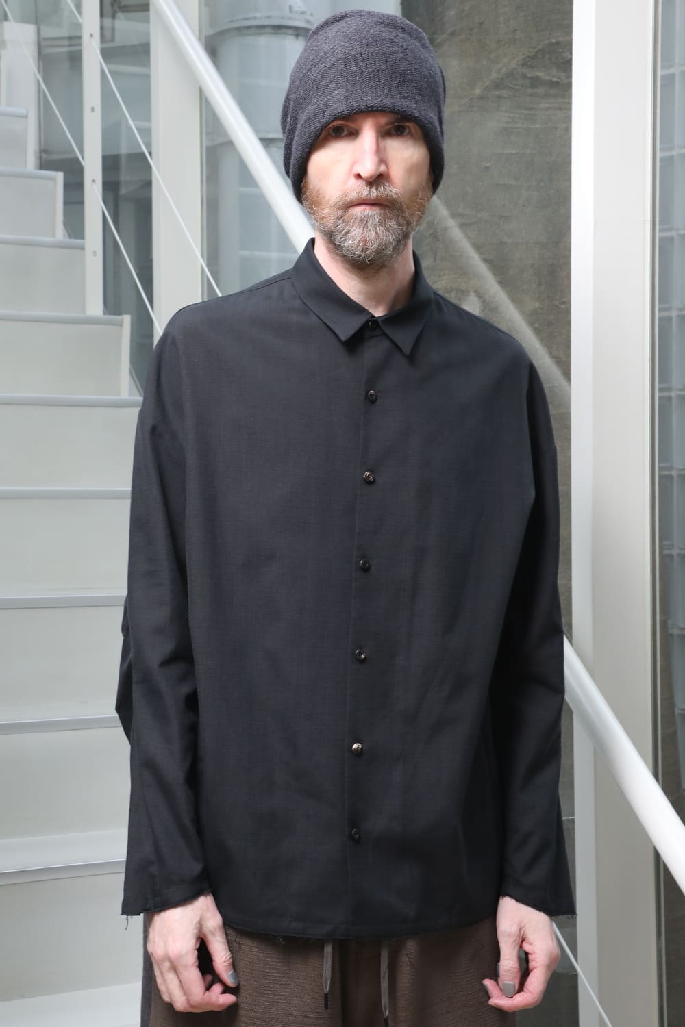 シャツ ルーズフィット サンドブラスト シルク コットン