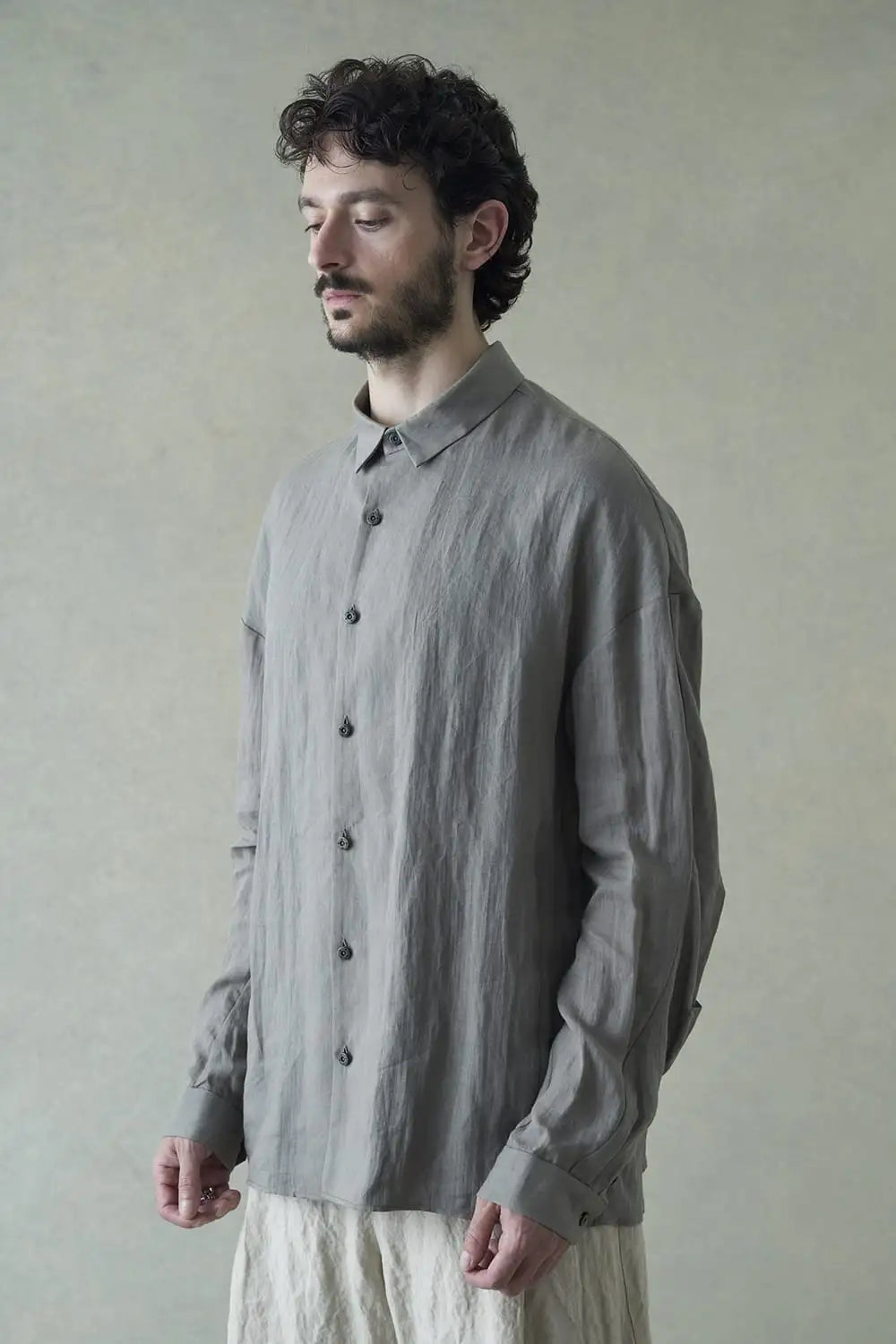 Shirt loose fit ramie Light Gray