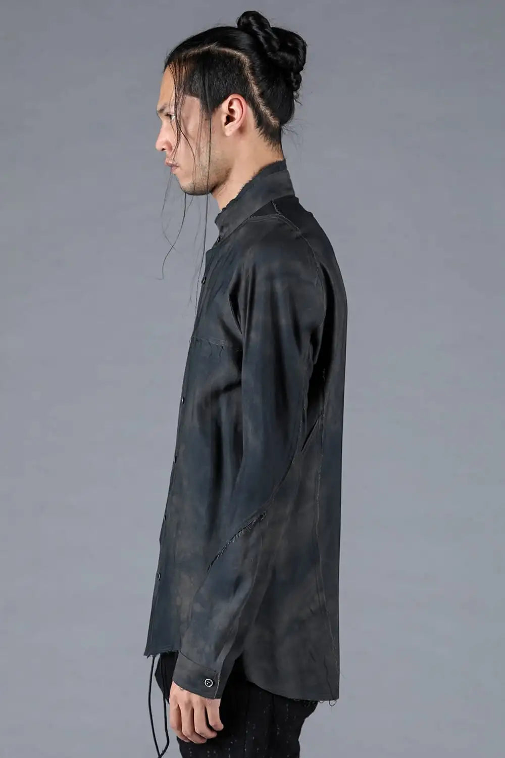 Rayon Twill Cut-Off Band Collar Shirt Black