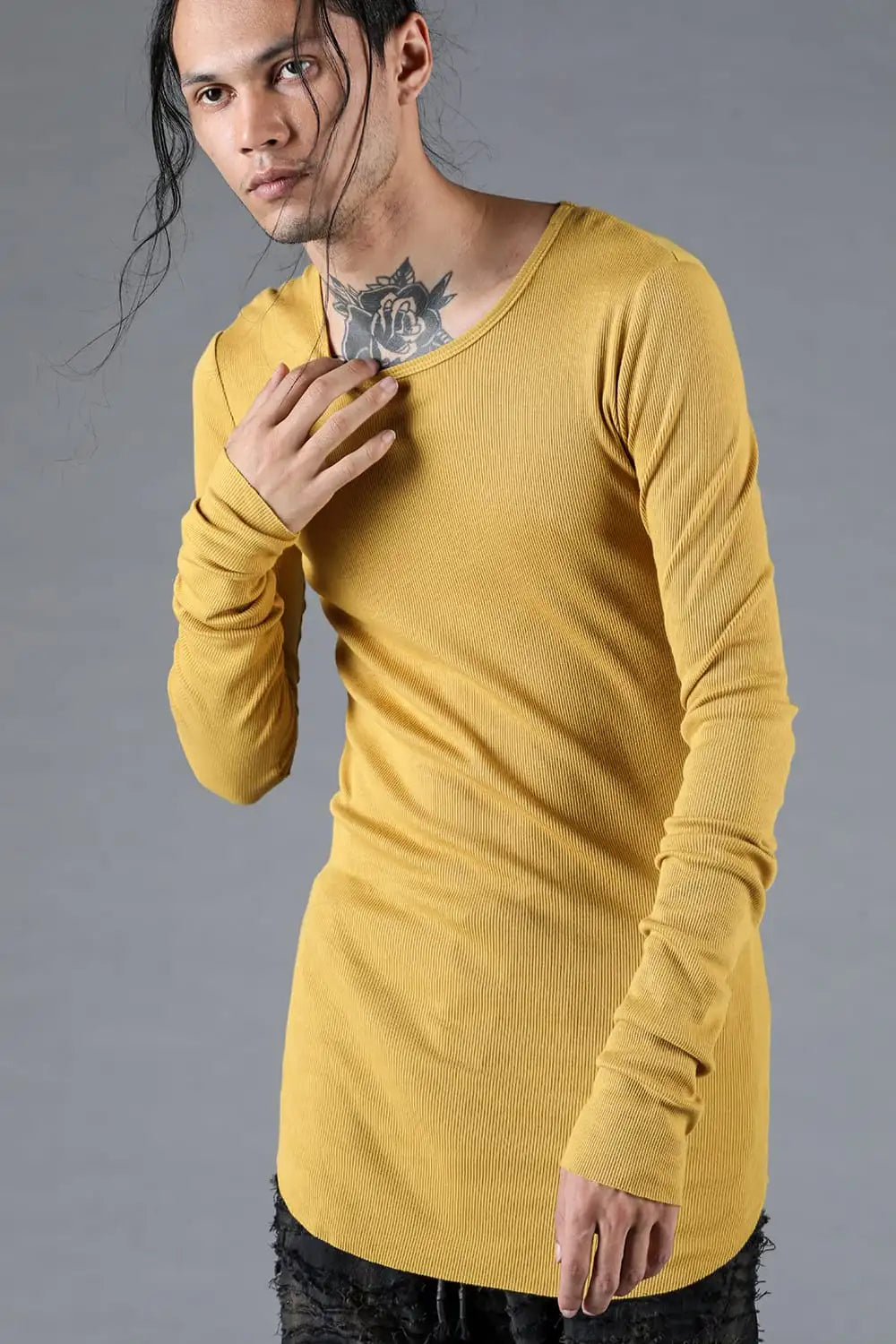 Modal x Cotton Rib Long Sleeve T-Shirt Mustard