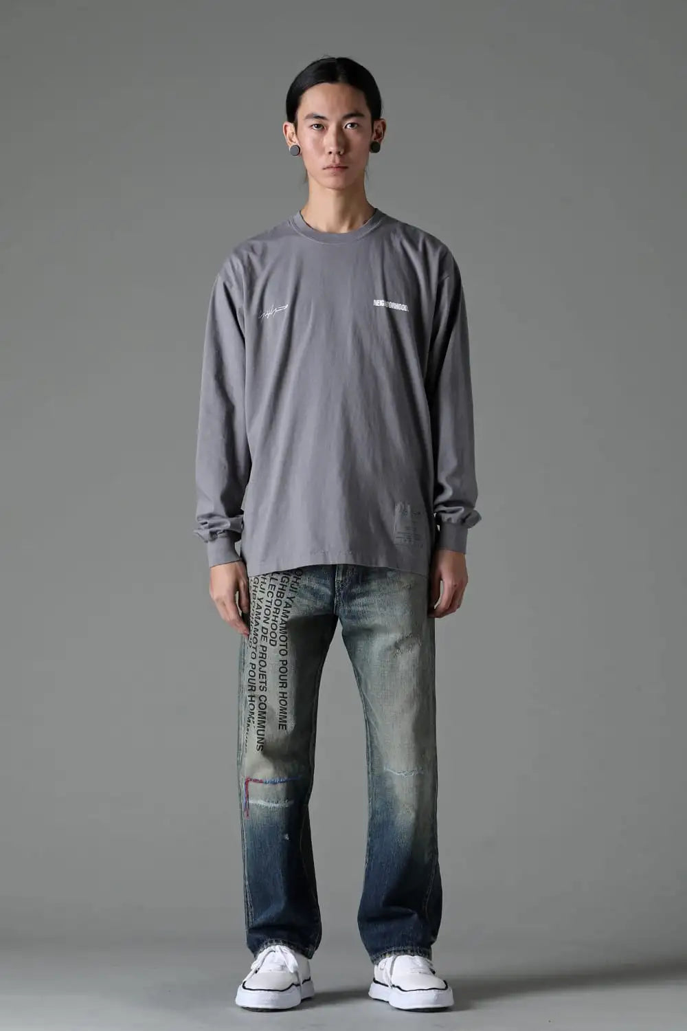 NEIGHBORHOOD × Yohji Yamamoto Print Long Sleeve T-Shirt Gray