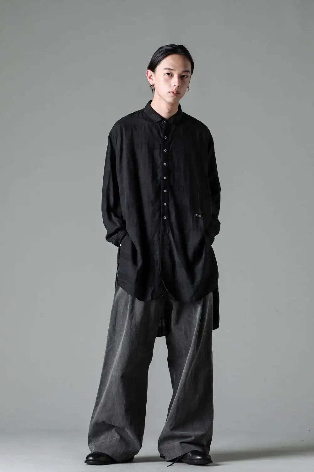 Side Tucked Wide Straight Trousers Sumi Black