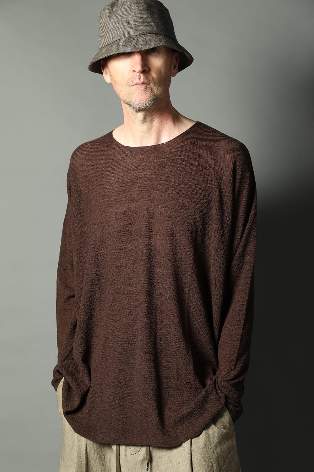 ルーズフィット ロングスリーブ メリノウール  ダークブラウン
