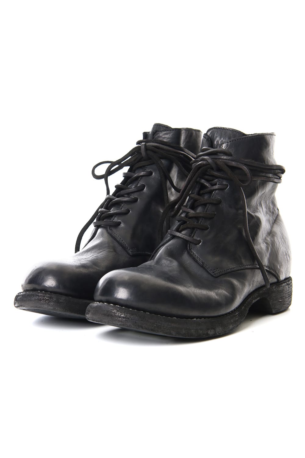 Military Lace Up Boots - Horse Full Grain Leather Black