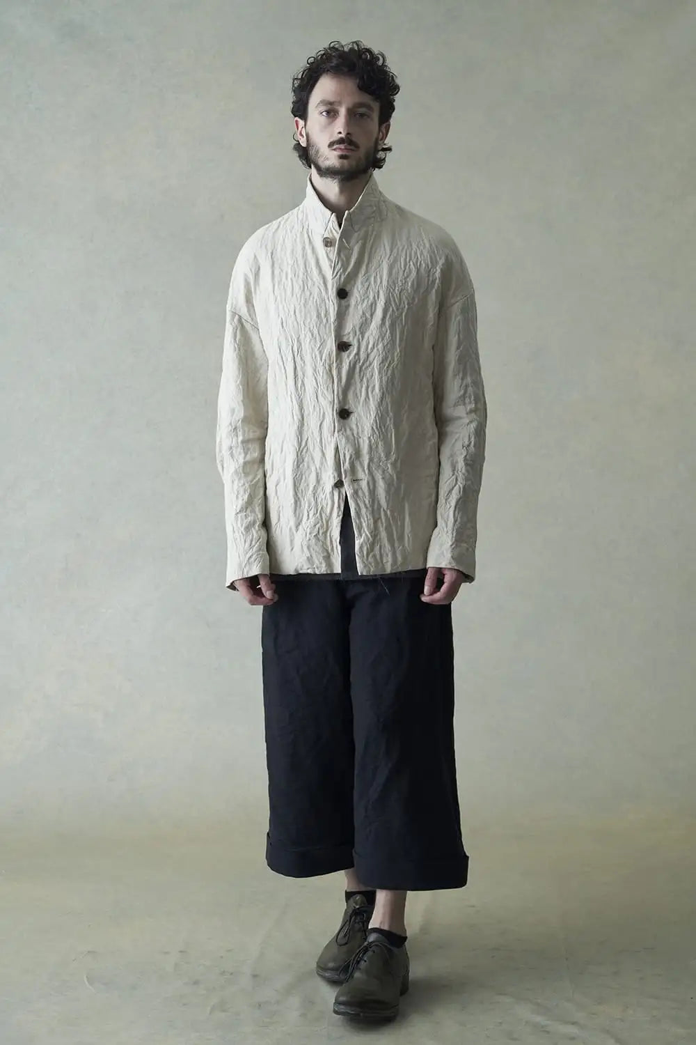 Cropped baggy pants linen / japanese paper