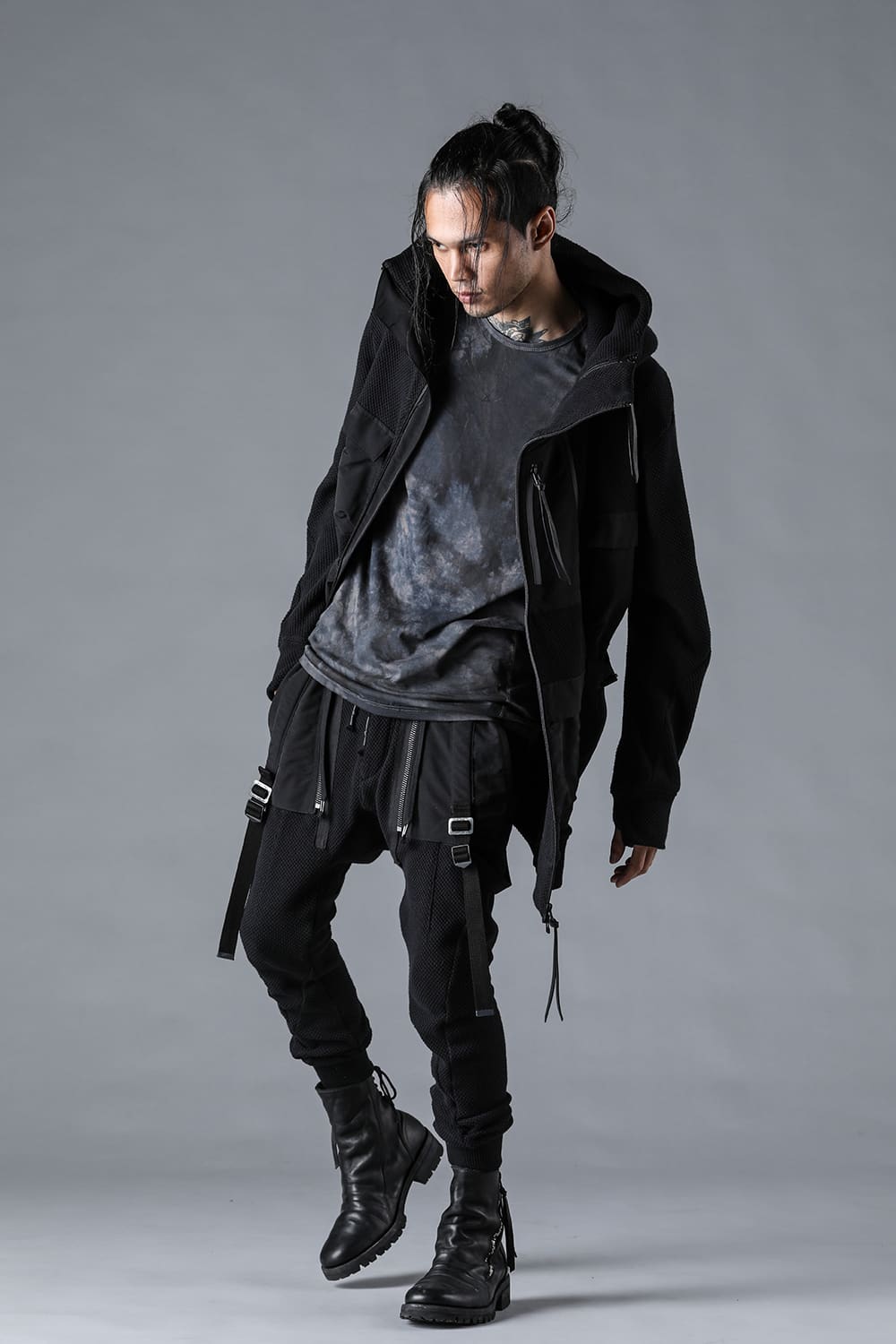 Honeycomb Cotton Jersey Suspender Drop-Crotch Jogger Pants