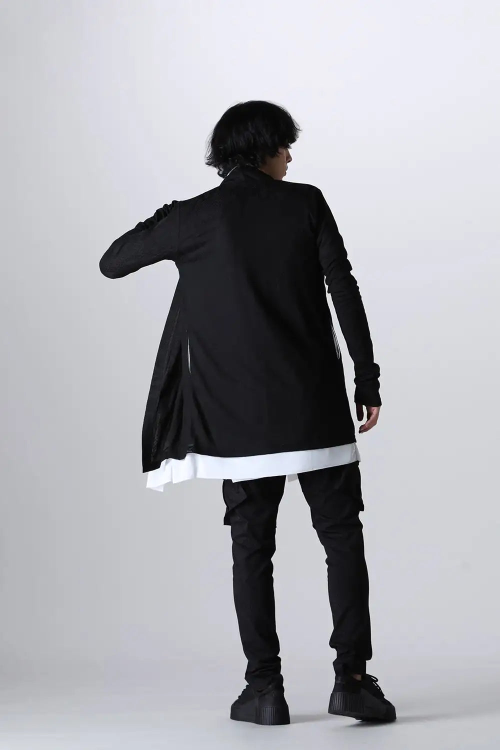 Layered Shawl Cardigan Black＆White