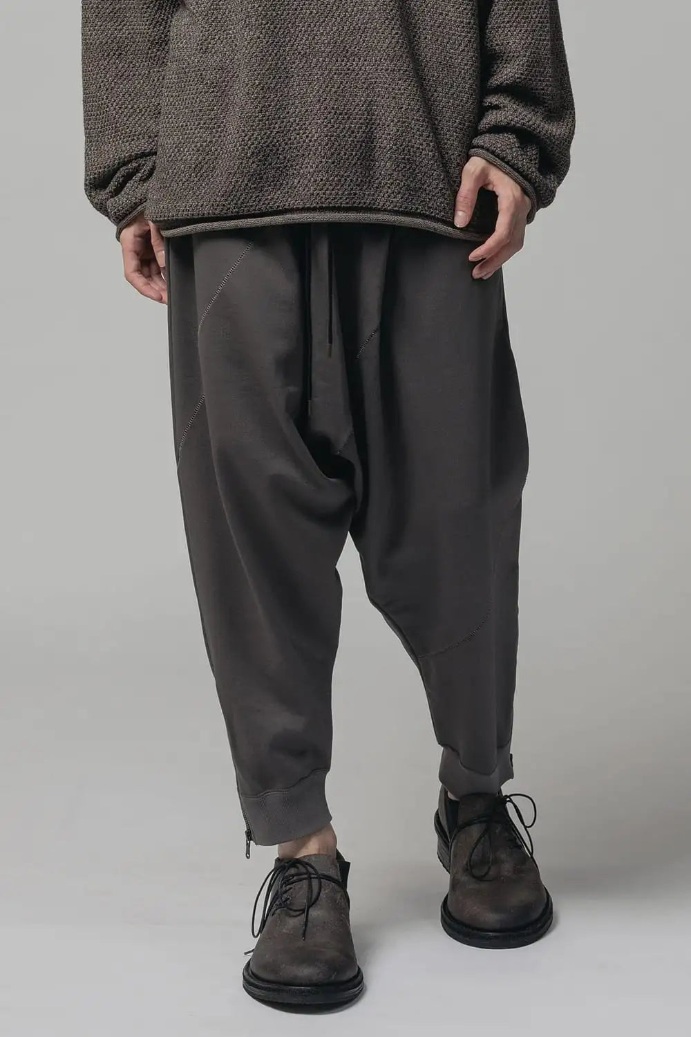 Sweat Drop-Crotch Pants  Gray