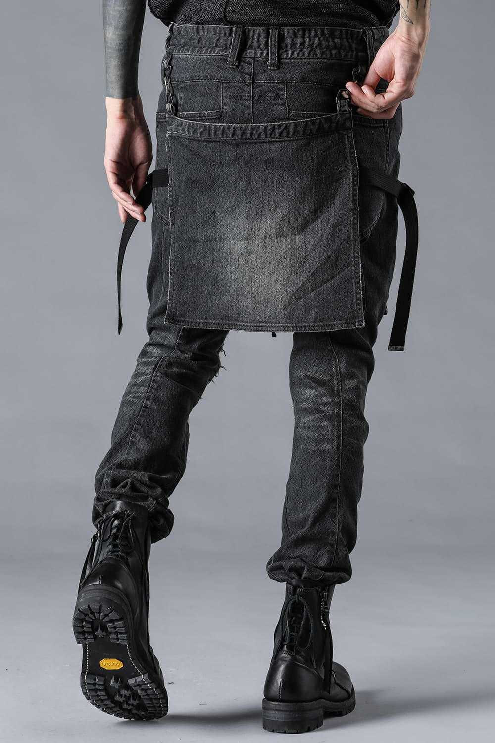 Bum Flap Distressed Denim Drop Crotch Slim Pants