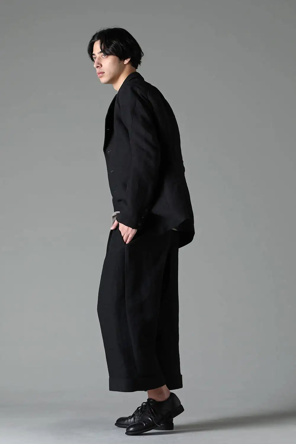 Cropped baggy pants linen / japanese paper