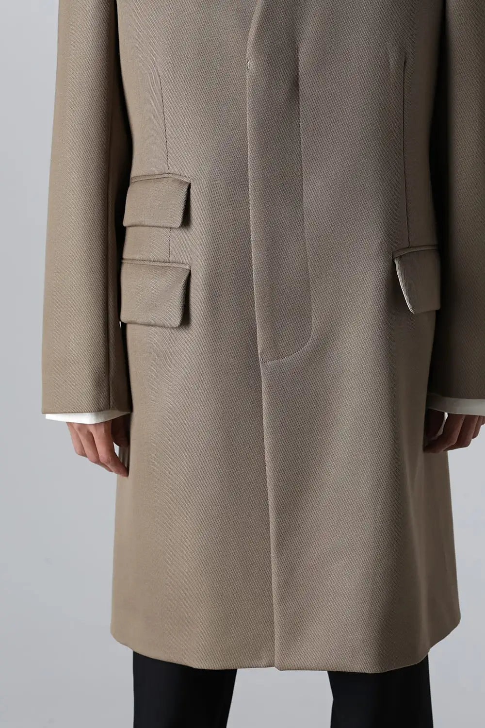 ノーカラーチェスターコートウールキャバリー