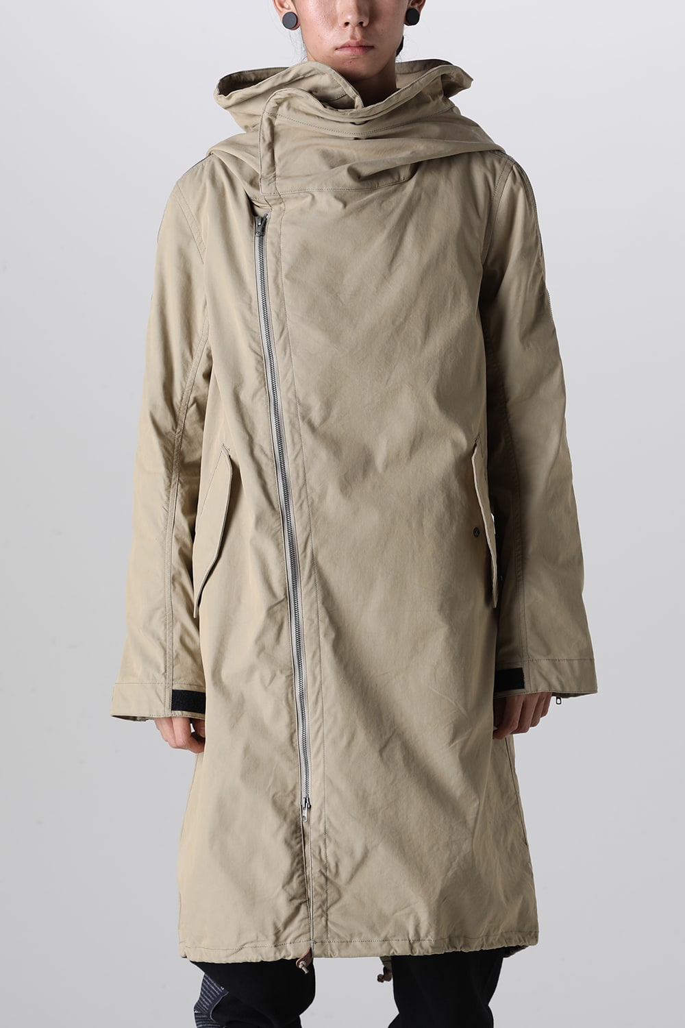 Multi Zip Military Hoodie Coat - Without Patches Beige