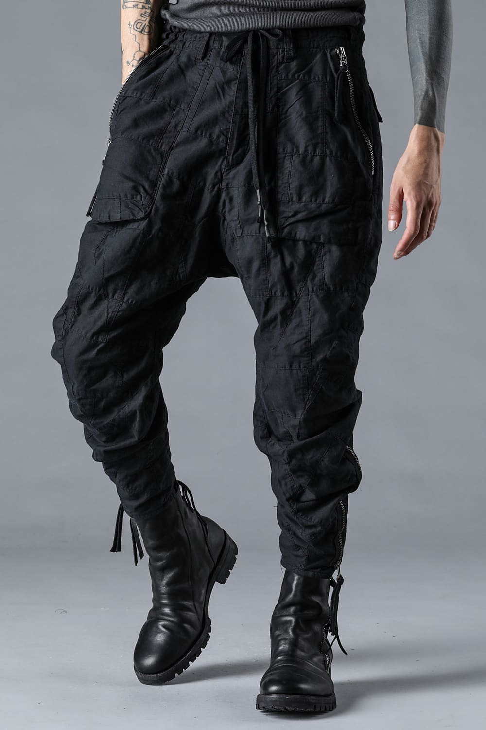 Patchwork Zip Adjustable Tapered Cropped Pants
