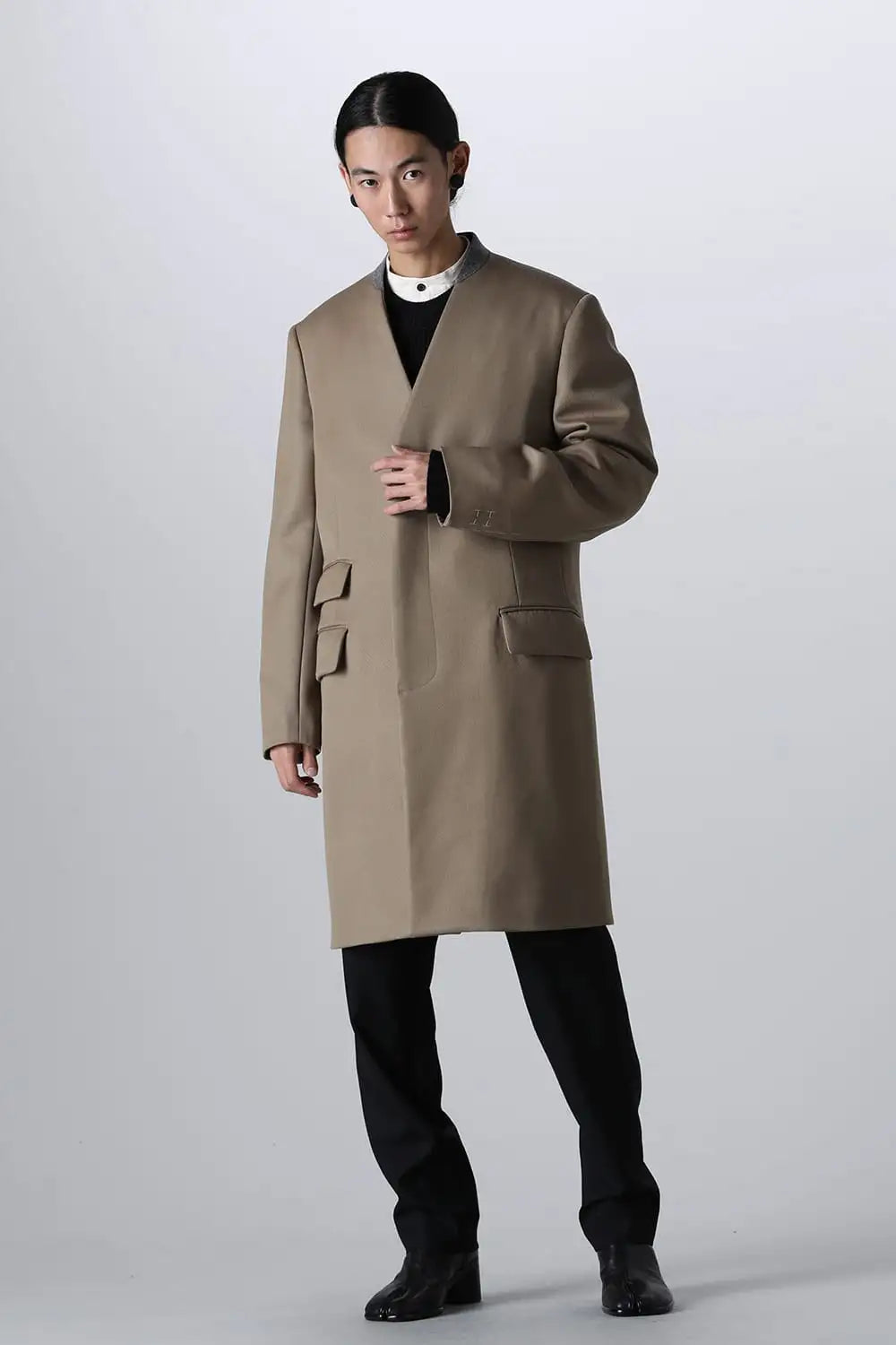 ノーカラーチェスターコートウールキャバリー