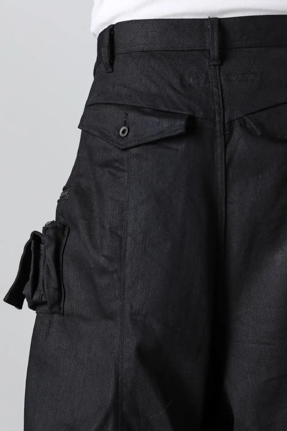 10.5oz Stretch Denim Cargo Short Pants Black