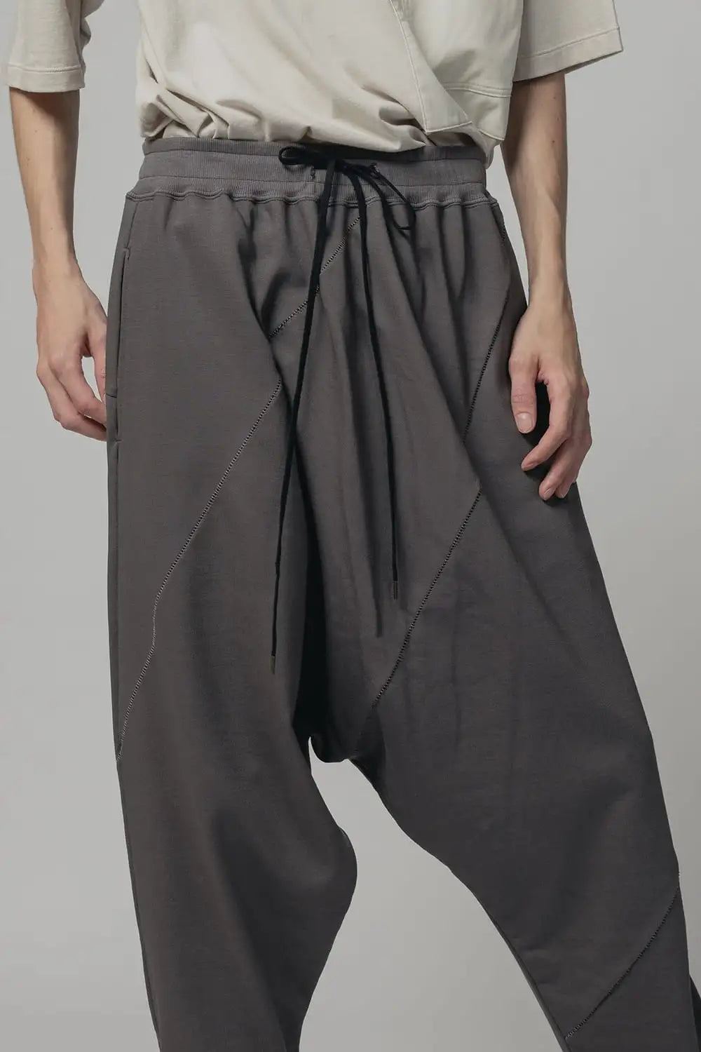 Sweat Drop-Crotch Pants  Gray