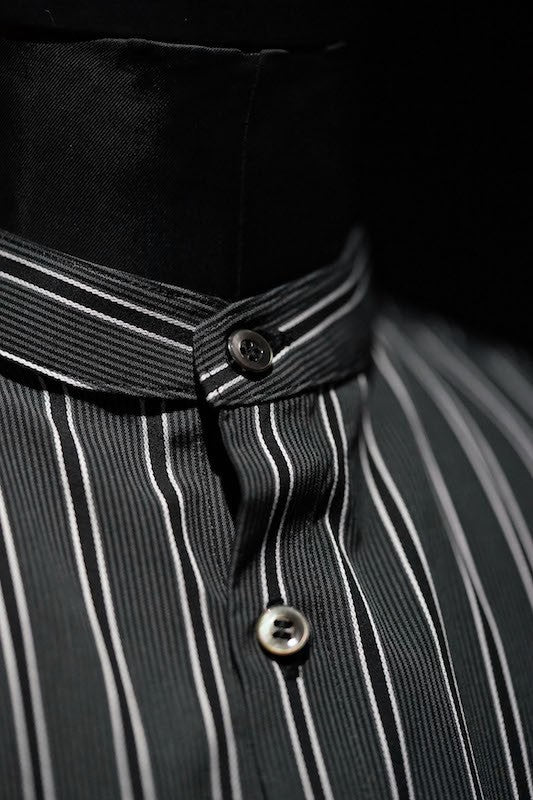 GalaabenD  16S Dobby Regimental Stripe Shirt (Stand Collar) BLACK
