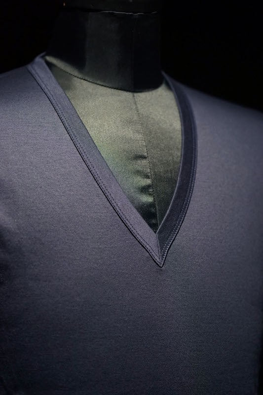 GalaabenD  16SS BASIC Bio Silket V-Neck Cut Sew (NAVY)