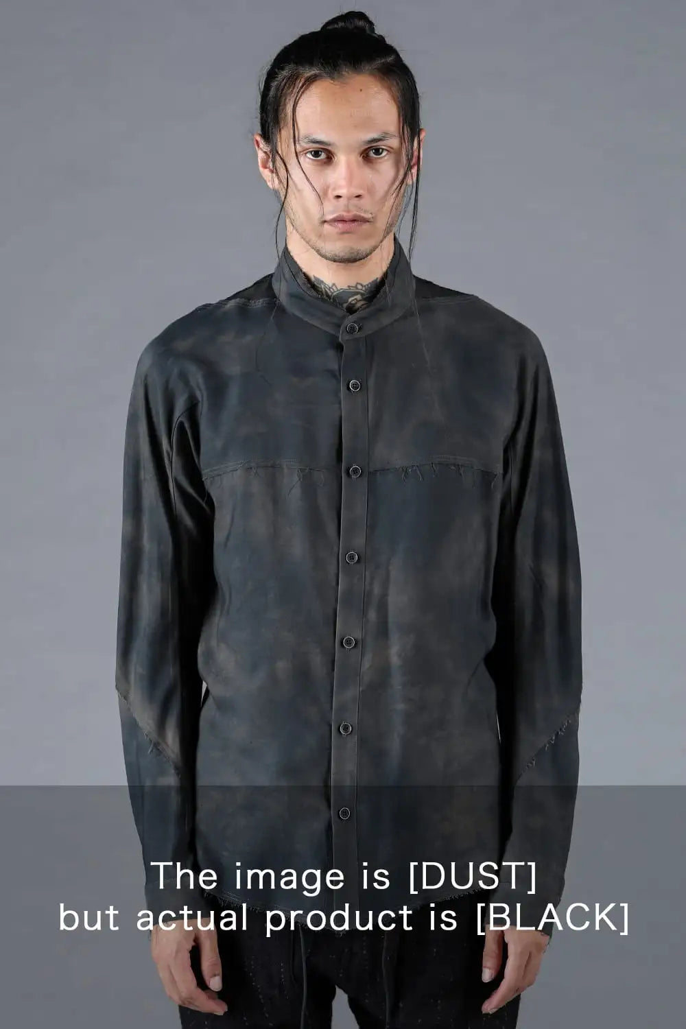 Rayon Twill Cut-Off Band Collar Shirt Black