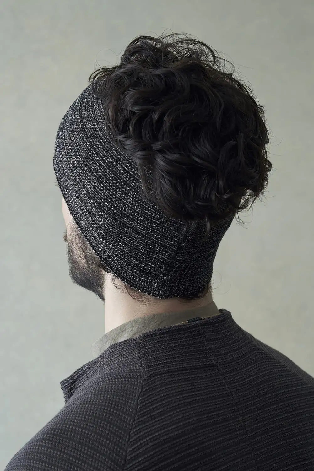 Knit headband high twist cotton stripe Black