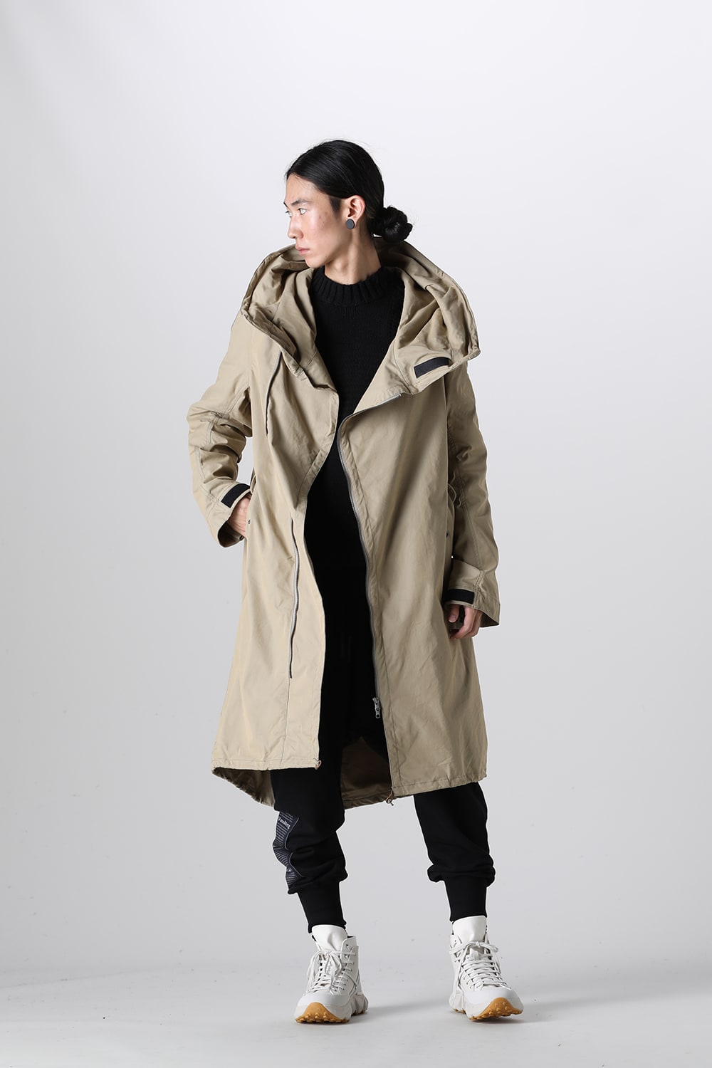 Multi Zip Military Hoodie Coat - Without Patches Beige