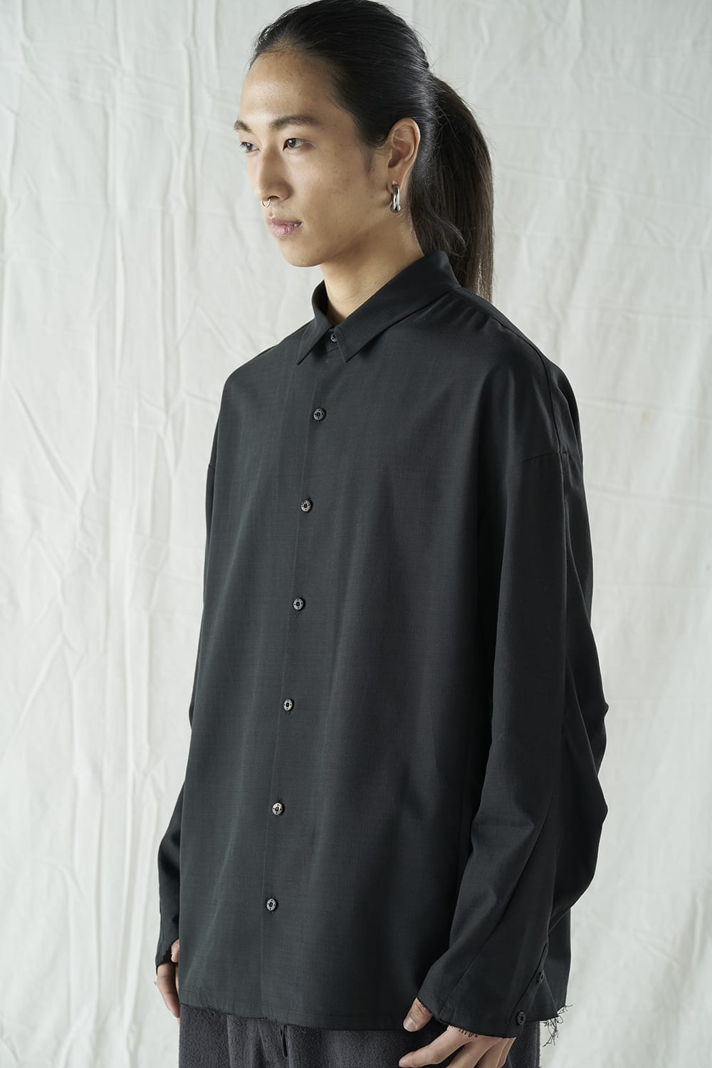 シャツ ルーズフィット サンドブラスト シルク コットン