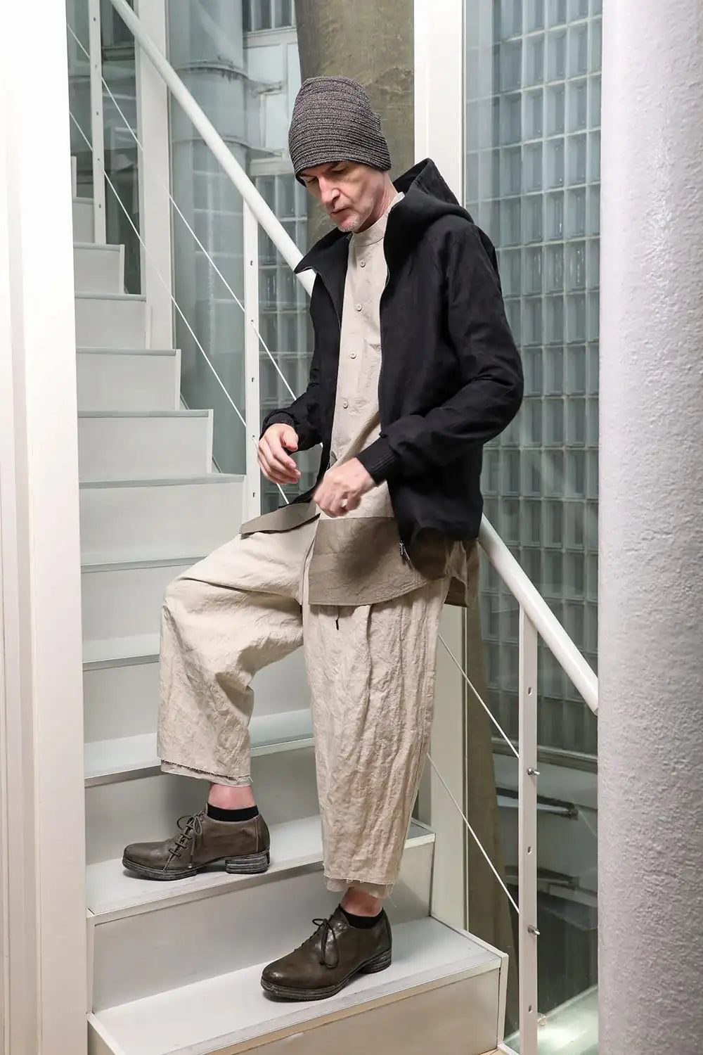 Hooded jacket soft nubuck cow leather