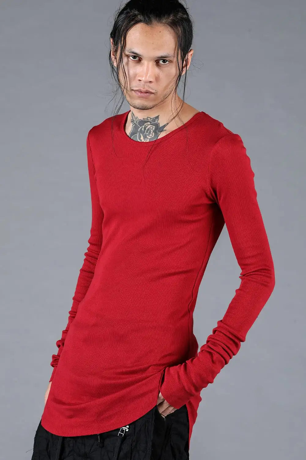 Modal x Cotton Rib Long Sleeve T-Shirt Red
