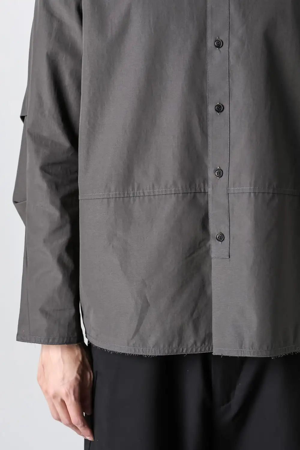 マオカラーシャツ 120/2 コットン マッドグレー