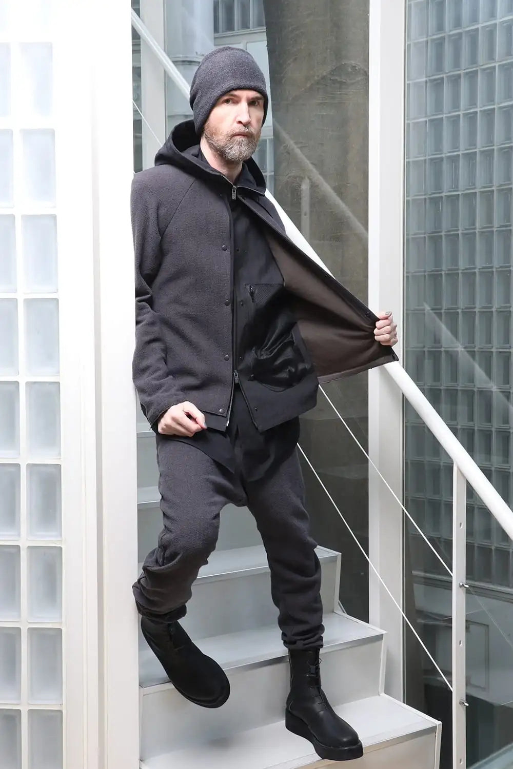 Hooded jacket silk / linen